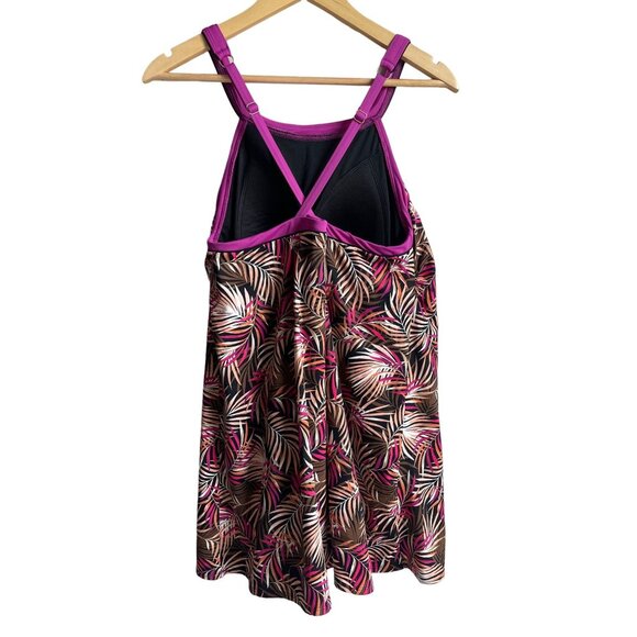 Lands' End Size 14 Tropical Palm Print One Piece Swimsuit Swim Dress Lined Cups - Picture 2 of 4